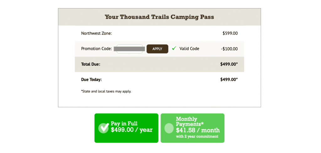 thousand trails membership checkout
